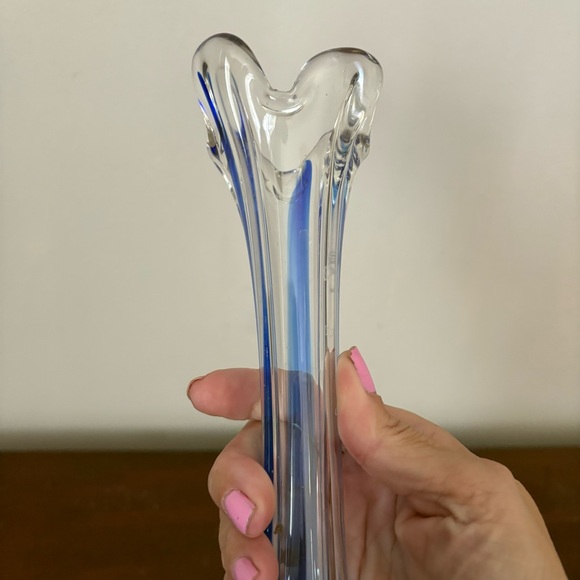 AVAILABLE ~ Large Vintage MCM Fenton Colonial Blue Hobnail  Cobalt Blue & Clear Swung Vase- Vintage- Pretty- No Chips
